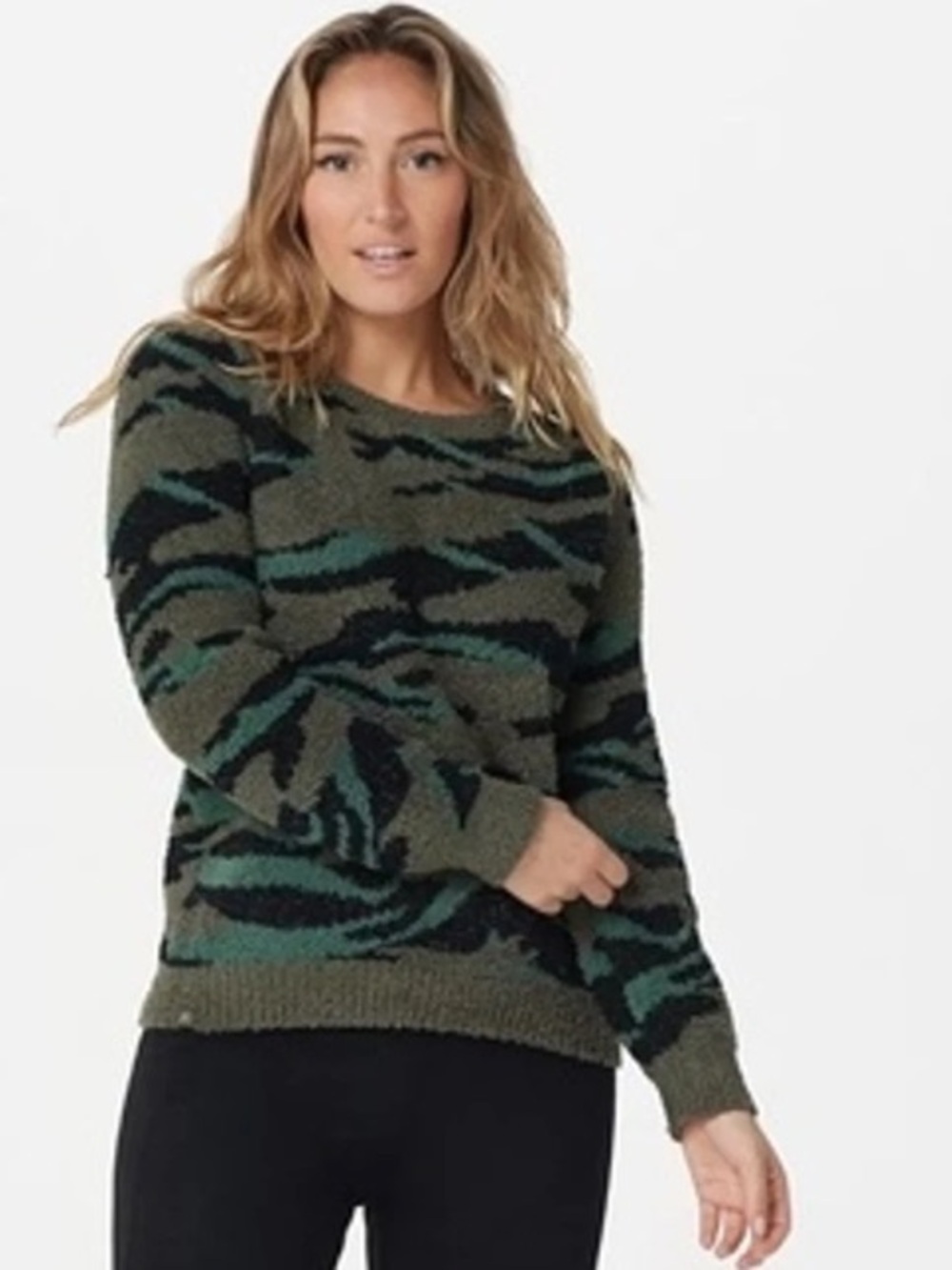 Barefoot Dreams CozyChic Seaside Pullover Sweatshirt Women’s Size 1X Green Camo